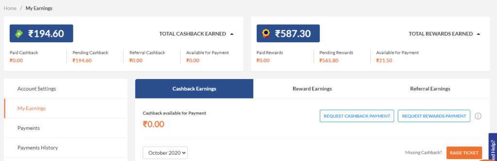 request payment on cashkaro