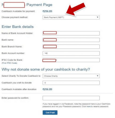 request bank transfer on cashkaro